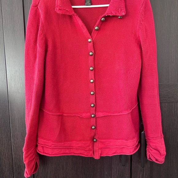 Women’s Raspberry-Red Button Front Knit Cardigan - Picture 2 of 7